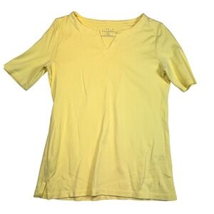Talbots Pima Cotton AB Tee Top Notch Neck Short Sleeve Yellow Petite Small Women